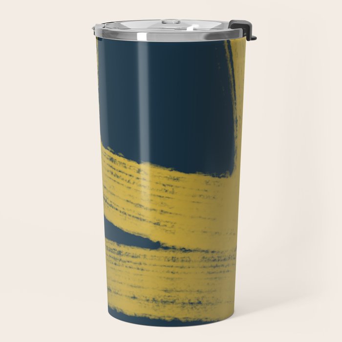 Abstract Minimalist Painted Brushstrokes in Light Mustard and Navy Blue 1 Travel Mug Gallery Image 2