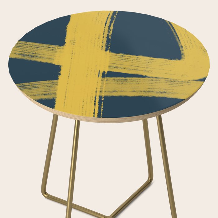 Abstract Minimalist Painted Brushstrokes in Light Mustard and Navy Blue 1 Side Table Gallery Image 2