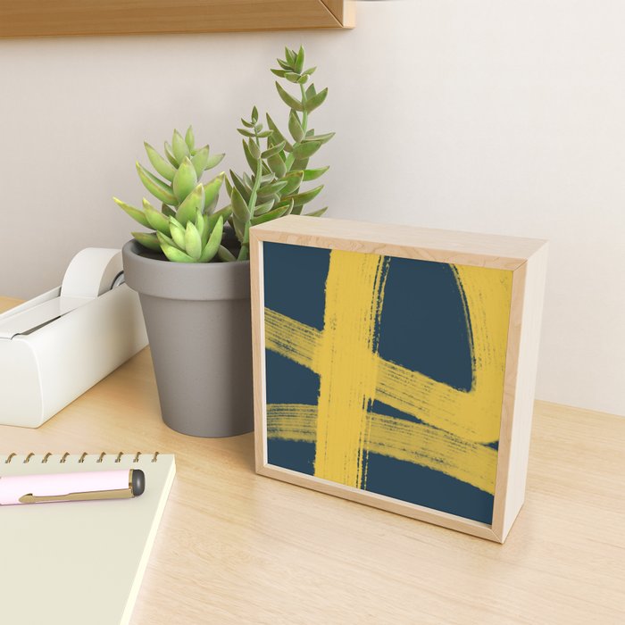 Abstract Minimalist Painted Brushstrokes in Light Mustard and Navy Blue 1 Mini Art Print Gallery Image 2
