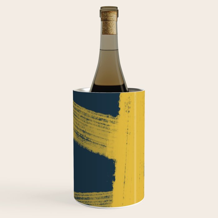 Abstract Minimalist Painted Brushstrokes in Light Mustard and Navy Blue 1 Wine Chiller Gallery Image 2