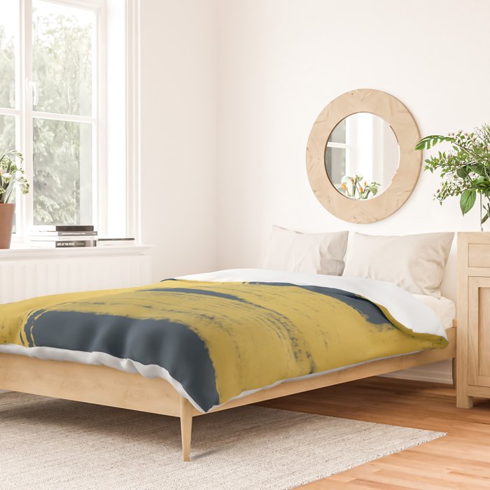 Abstract Minimalist Painted Brushstrokes in Light Mustard and Navy Blue 1 Duvet Cover Gallery Image 2