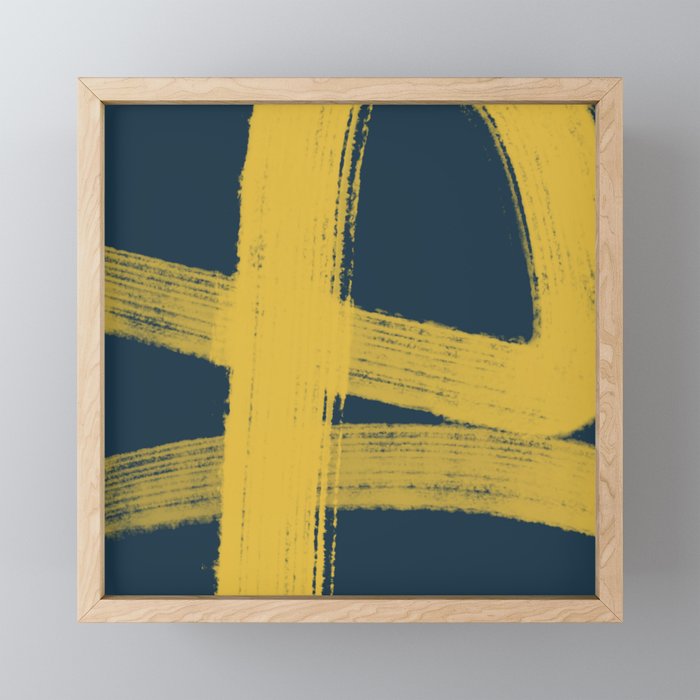 Abstract Minimalist Painted Brushstrokes in Light Mustard and Navy Blue 1 Mini Art Print Gallery Image 1
