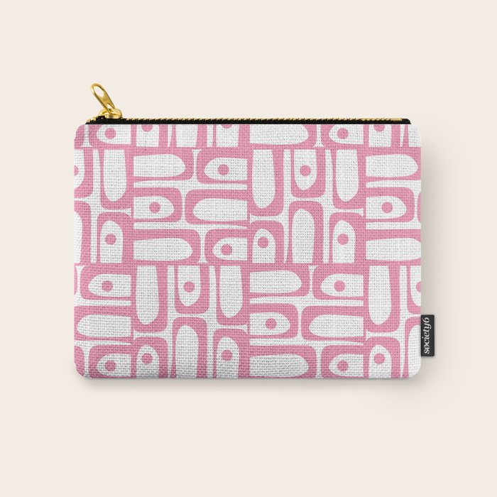 Mid Century Modern Piquet Abstract Multi Geometric Pattern in Retro Pink and White Carry All Pouch Gallery Image 1