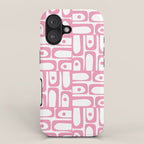 Mid Century Modern Piquet Abstract Multi Geometric Pattern in Retro Pink and White iPhone Case Gallery Image 1