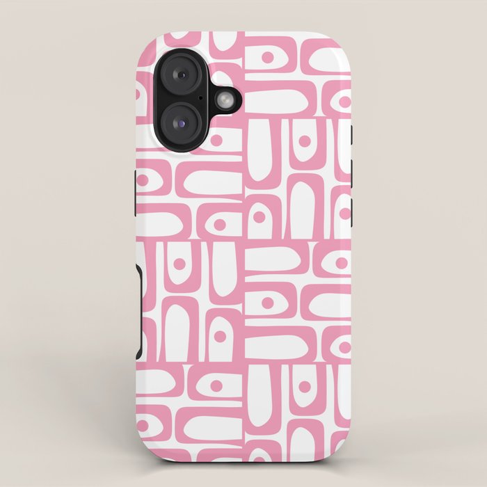 Mid Century Modern Piquet Abstract Multi Geometric Pattern in Retro Pink and White iPhone Case Gallery Image 1