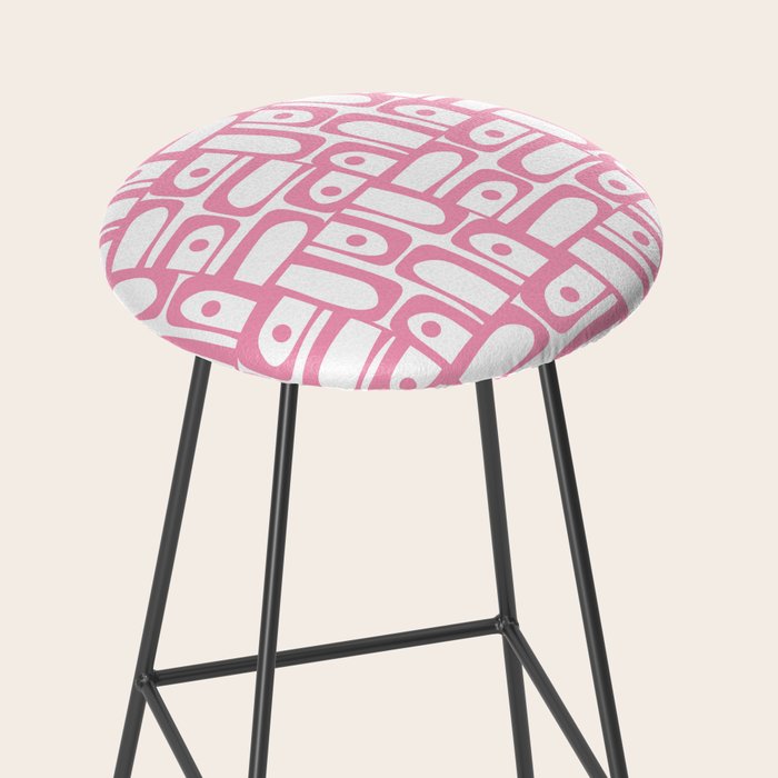 Mid Century Modern Piquet Abstract Multi Geometric Pattern in Retro Pink and White Stool Gallery Image 2