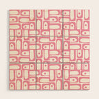 Mid Century Modern Piquet Abstract Multi Geometric Pattern in Retro Pink and White Wood Wall Art Gallery Image 1