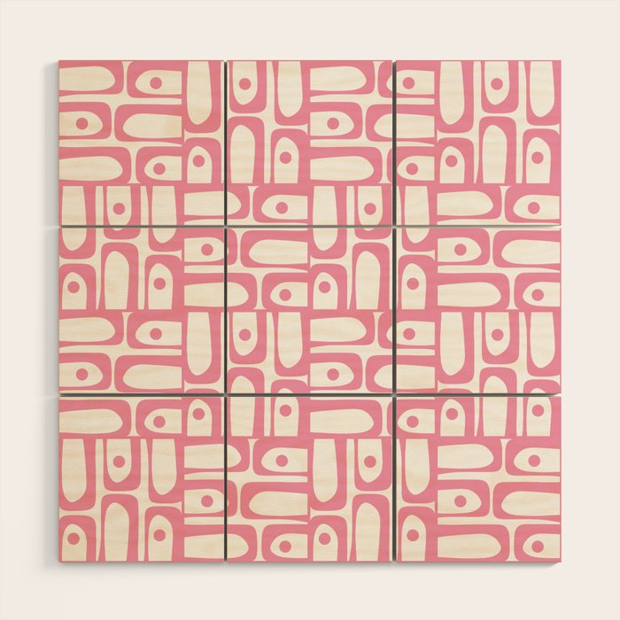 Mid Century Modern Piquet Abstract Multi Geometric Pattern in Retro Pink and White Wood Wall Art Gallery Image 1
