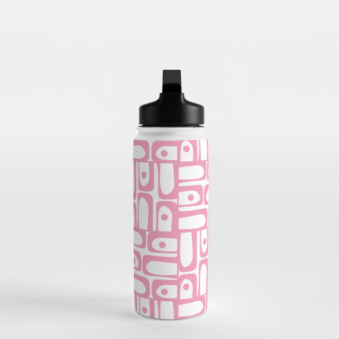 Mid Century Modern Piquet Abstract Multi Geometric Pattern in Retro Pink and White Water Bottle Gallery Image 3