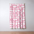 Mid Century Modern Piquet Abstract Multi Geometric Pattern in Retro Pink and White Window Curtain Gallery Image 3
