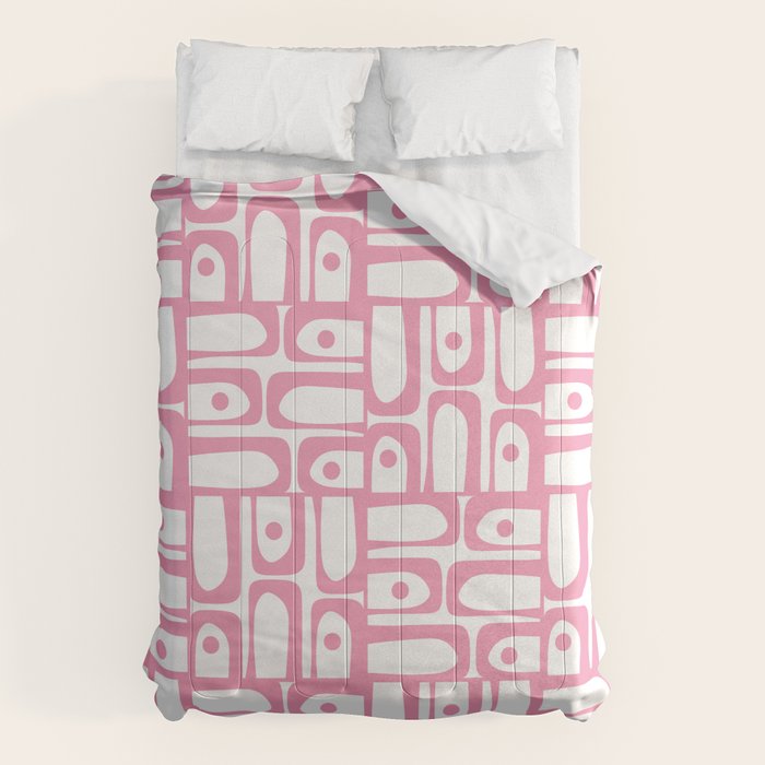 Mid Century Modern Piquet Abstract Multi Geometric Pattern in Retro Pink and White Comforter Gallery Image 6