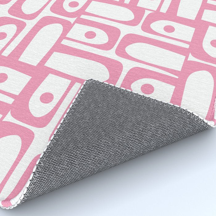 Mid Century Modern Piquet Abstract Multi Geometric Pattern in Retro Pink and White Rug Gallery Image 4