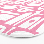 Mid Century Modern Piquet Abstract Multi Geometric Pattern in Retro Pink and White Bath Mat Gallery Image 3
