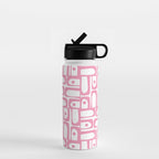Mid Century Modern Piquet Abstract Multi Geometric Pattern in Retro Pink and White Water Bottle Gallery Image 1