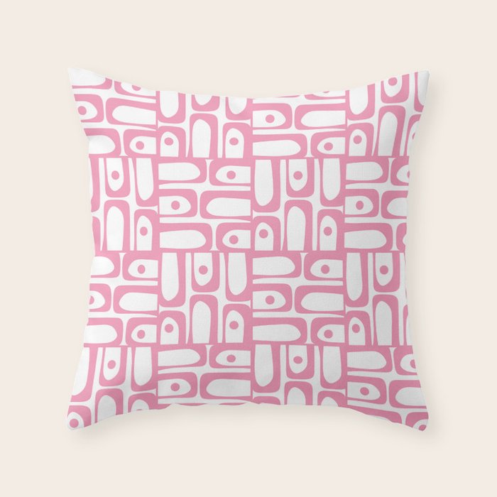 Mid Century Modern Piquet Abstract Multi Geometric Pattern in Retro Pink and White Throw Pillow Gallery Image 6