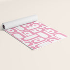 Mid Century Modern Piquet Abstract Multi Geometric Pattern in Retro Pink and White Yoga Mat Gallery Image 2