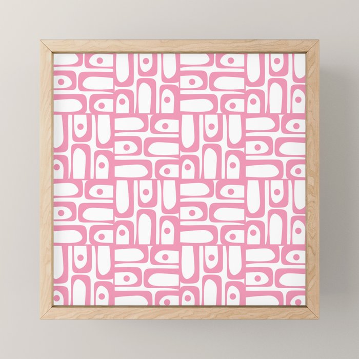 Mid Century Modern Piquet Abstract Multi Geometric Pattern in Retro Pink and White Mini Art Print Gallery Image 1