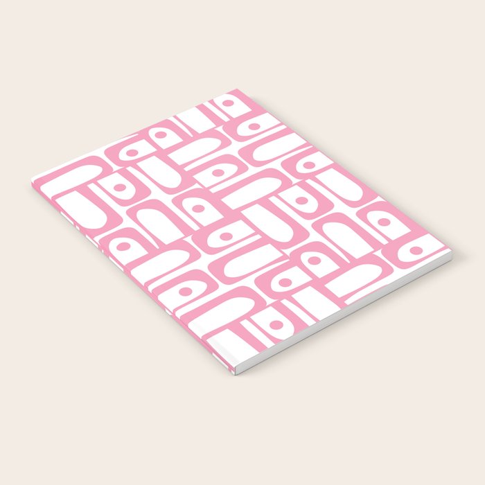 Mid Century Modern Piquet Abstract Multi Geometric Pattern in Retro Pink and White Notebook Gallery Image 2