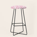 Mid Century Modern Piquet Abstract Multi Geometric Pattern in Retro Pink and White Stool Gallery Image 1