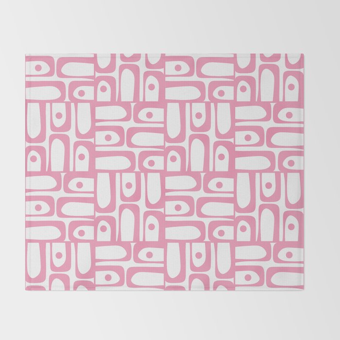 Mid Century Modern Piquet Abstract Multi Geometric Pattern in Retro Pink and White Throw Blanket Gallery Image 2