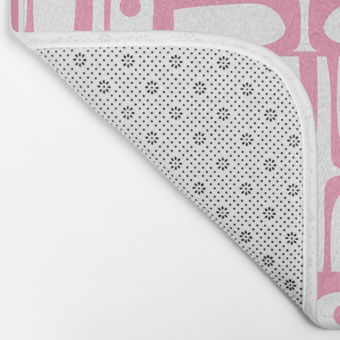 Mid Century Modern Piquet Abstract Multi Geometric Pattern in Retro Pink and White Bath Mat Gallery Image 2