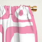 Mid Century Modern Piquet Abstract Multi Geometric Pattern in Retro Pink and White Window Curtain Gallery Image 2