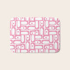 Mid Century Modern Piquet Abstract Multi Geometric Pattern in Retro Pink and White Bath Mat Gallery Image 1