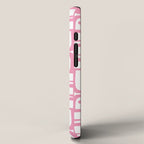 Mid Century Modern Piquet Abstract Multi Geometric Pattern in Retro Pink and White iPhone Case Gallery Image 2