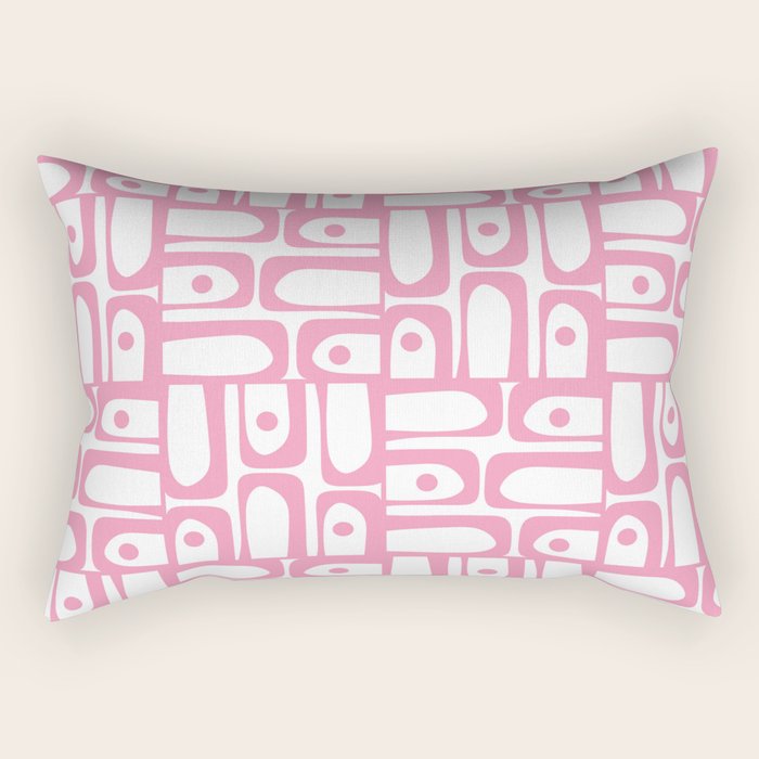 Mid Century Modern Piquet Abstract Multi Geometric Pattern in Retro Pink and White Rectangular Pillow Gallery Image 1