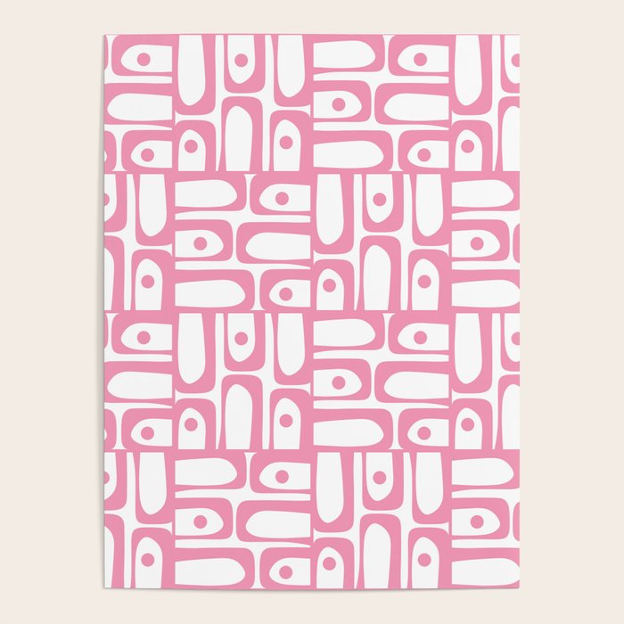 Mid Century Modern Piquet Abstract Multi Geometric Pattern in Retro Pink and White Poster Gallery Image 4