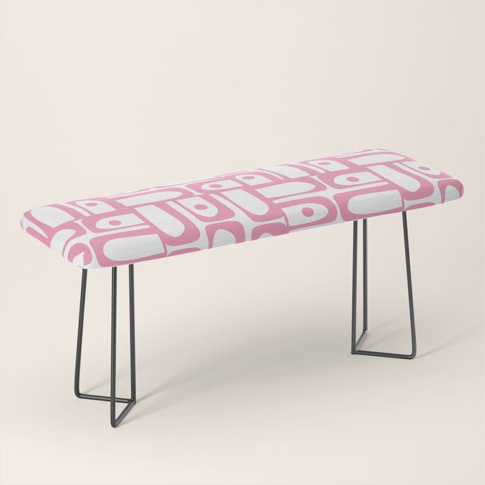 Mid Century Modern Piquet Abstract Multi Geometric Pattern in Retro Pink and White Bench Gallery Image 1