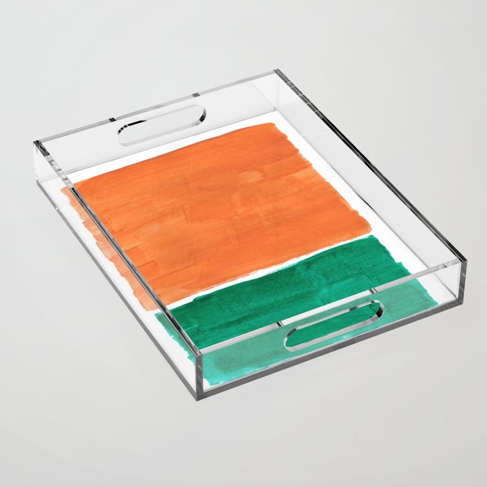Emerald Green Tan Rothko Inspired Colourfield Squares Minimal Minimalist Mid Century Style by Ejaaz Haniff Acrylic Tray Gallery Image 1