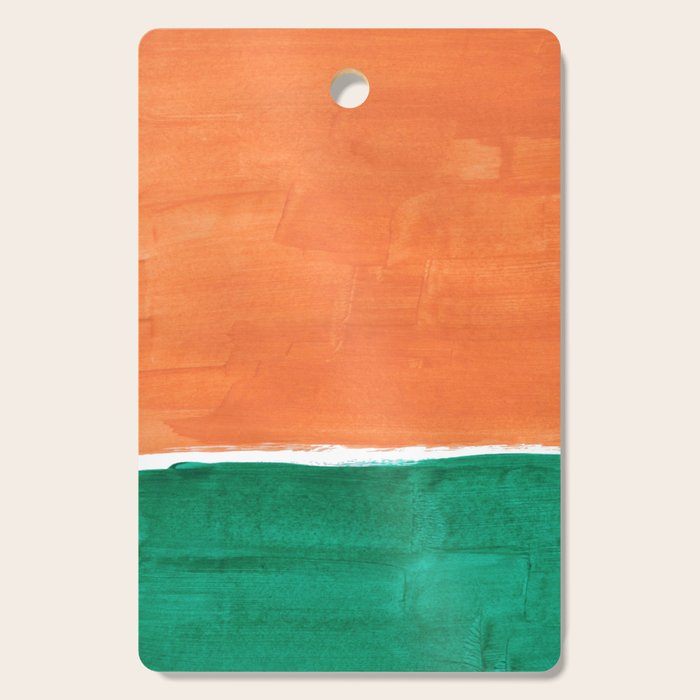 Emerald Green Tan Rothko Inspired Colourfield Squares Minimal Minimalist Mid Century Style by Ejaaz Haniff Cutting Board Gallery Image 1