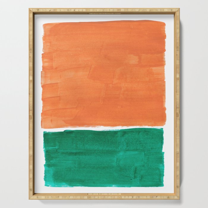 Emerald Green Tan Rothko Inspired Colourfield Squares Minimal Minimalist Mid Century Style by Ejaaz Haniff Serving Tray Gallery Image 1