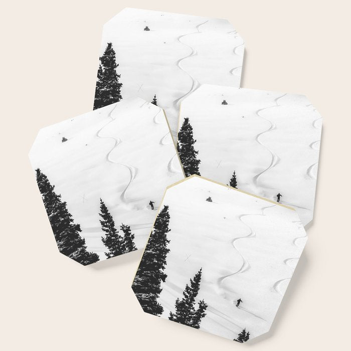 Backcountry Skier // Fresh Powder Snow Mountain Ski Landscape Black and White Photography Vibes Coaster Gallery Image 1