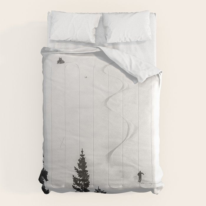 Backcountry Skier // Fresh Powder Snow Mountain Ski Landscape Black and White Photography Vibes Comforter Gallery Image 6