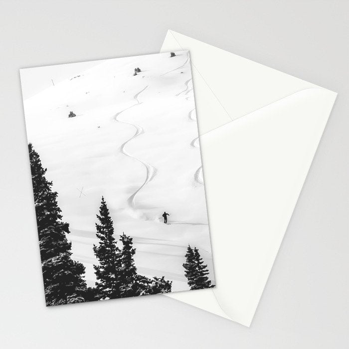 Backcountry Skier // Fresh Powder Snow Mountain Ski Landscape Black and White Photography Vibes Stationery Card Gallery Image 2
