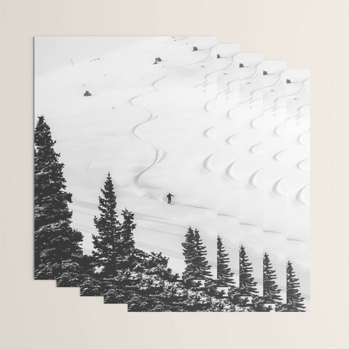 Backcountry Skier // Fresh Powder Snow Mountain Ski Landscape Black and White Photography Vibes Wrapping Paper Gallery Image 3