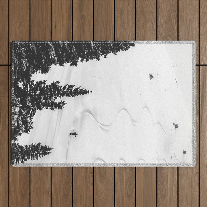 Backcountry Skier // Fresh Powder Snow Mountain Ski Landscape Black and White Photography Vibes Outdoor Rug Gallery Image 1