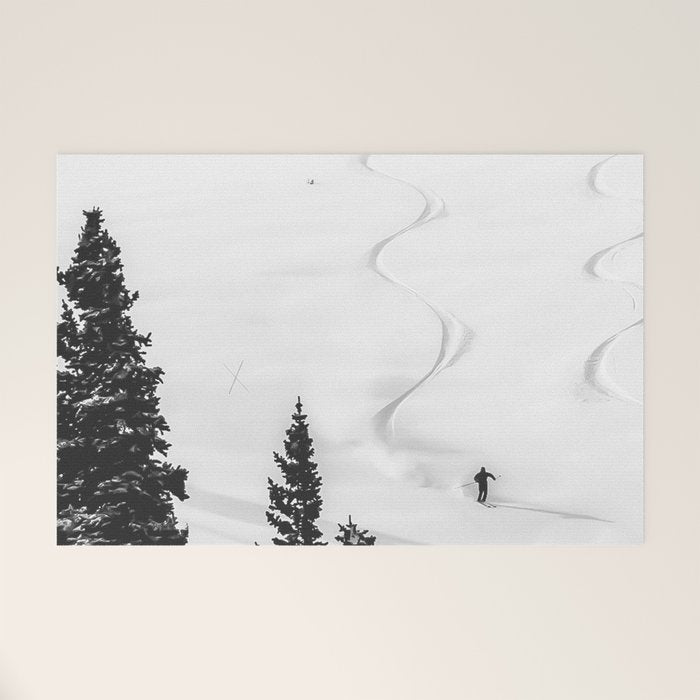 Backcountry Skier // Fresh Powder Snow Mountain Ski Landscape Black and White Photography Vibes Welcome Mat Gallery Image 1