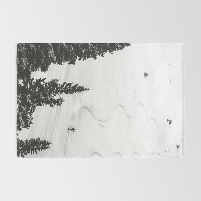 Backcountry Skier // Fresh Powder Snow Mountain Ski Landscape Black and White Photography Vibes Rug Gallery Image 2