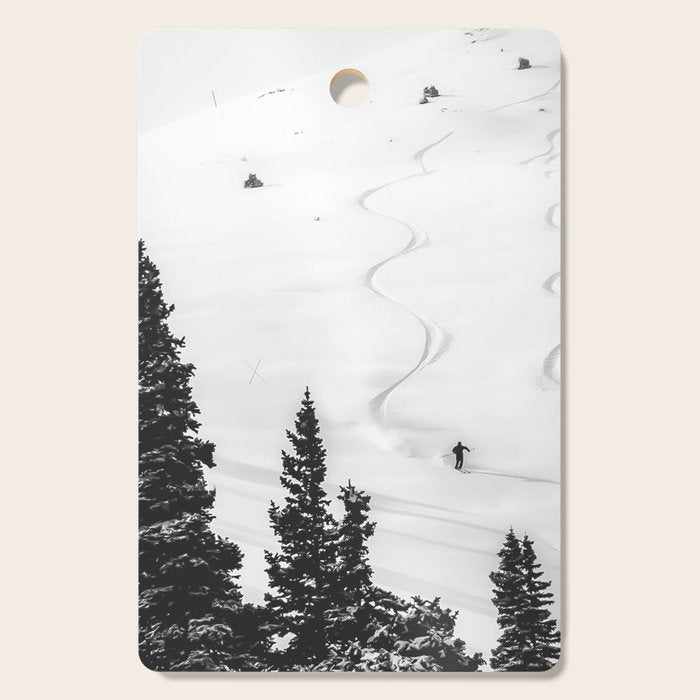 Backcountry Skier // Fresh Powder Snow Mountain Ski Landscape Black and White Photography Vibes Cutting Board Gallery Image 1