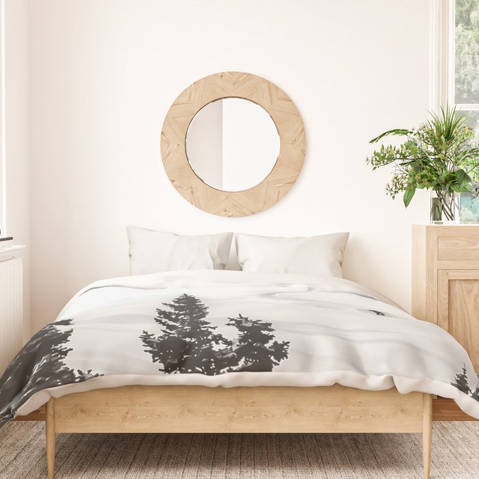 Backcountry Skier // Fresh Powder Snow Mountain Ski Landscape Black and White Photography Vibes Duvet Cover Gallery Image 3