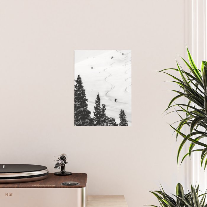 Backcountry Skier // Fresh Powder Snow Mountain Ski Landscape Black and White Photography Vibes Poster Gallery Image 2