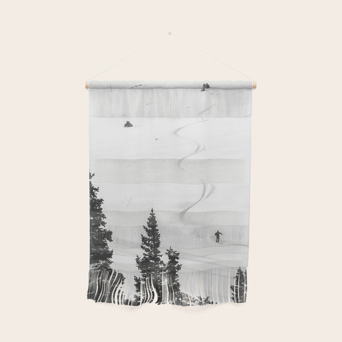 Backcountry Skier // Fresh Powder Snow Mountain Ski Landscape Black and White Photography Vibes Wall Hanging Gallery Image 1