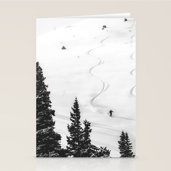 Backcountry Skier // Fresh Powder Snow Mountain Ski Landscape Black and White Photography Vibes Stationery Card Gallery Image 2