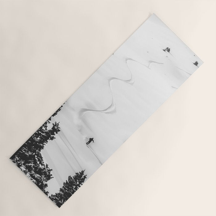 Backcountry Skier // Fresh Powder Snow Mountain Ski Landscape Black and White Photography Vibes Yoga Mat Gallery Image 1