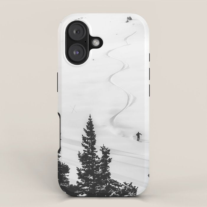 Backcountry Skier // Fresh Powder Snow Mountain Ski Landscape Black and White Photography Vibes iPhone Case Gallery Image 1