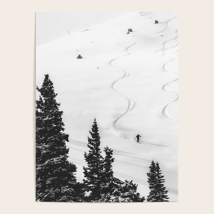 Backcountry Skier // Fresh Powder Snow Mountain Ski Landscape Black and White Photography Vibes Poster Gallery Image 4