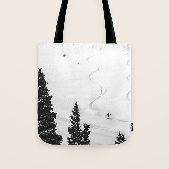 Backcountry Skier // Fresh Powder Snow Mountain Ski Landscape Black and White Photography Vibes Tote Bag Gallery Image 1